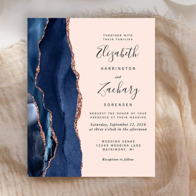 Mariage bleu marine Budget Rose Gold Agate Blush (Créateur téléchargé)