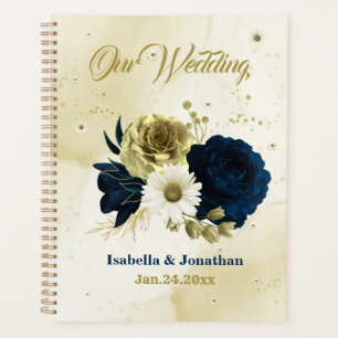 mariage bleu marine fleurs d'or ivoire