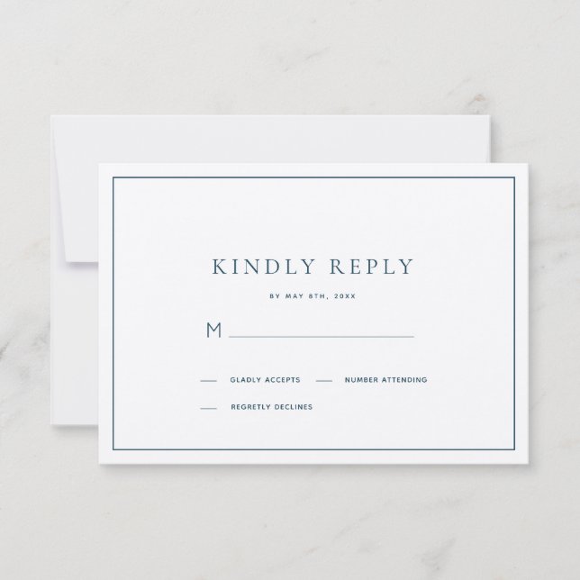 Mariage bleu marine minimaliste classique RSVP (Devant)