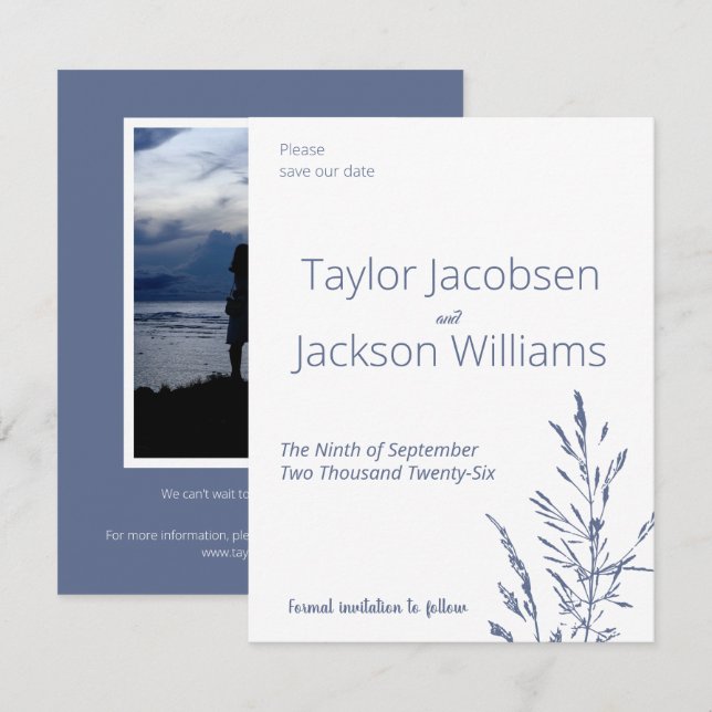 Mariage bleu minimal Enregistrer la date (Devant / Derrière)