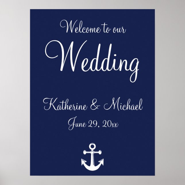 Mariage bleu nautique Affiche de bienvenue avec An (Devant)