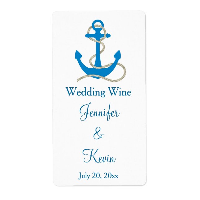 Mariage bleu Nautique Mini Étiquettes de vin (Devant)