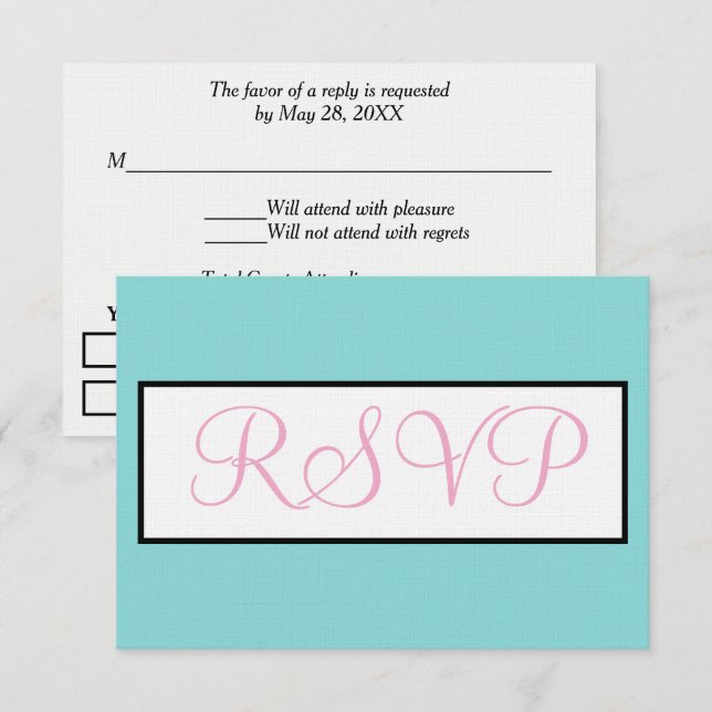 Mariage Bleu Pastel Rose Blanc RSVP  (Devant / Derrière)