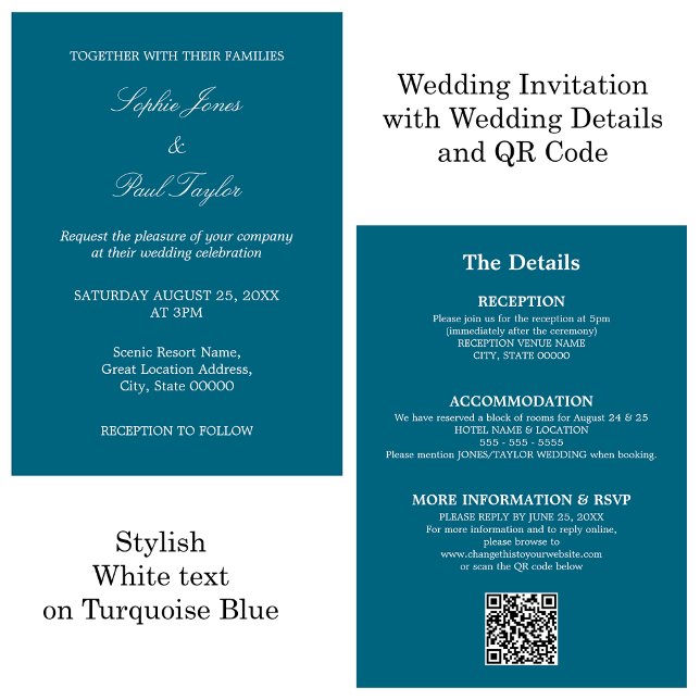 Mariage bleu turquoise QR Code RSVP Invitation (Créateur téléchargé)