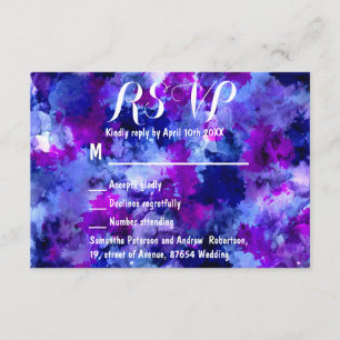 Mariage bleu violet d'aquarelle moderne RSVP