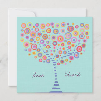 Mariage Blue Aqua Cercle Tree Invitation rétro
