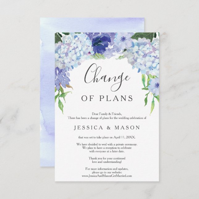 Mariage Blue Hydrangea Reporté Faire-part (Devant / Derrière)