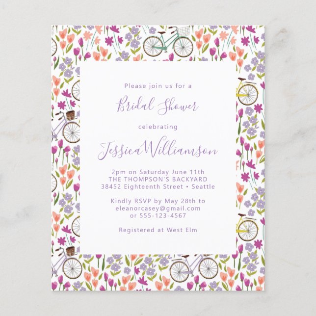 Mariage Bohème Économique Vélo Floral Script (Devant)