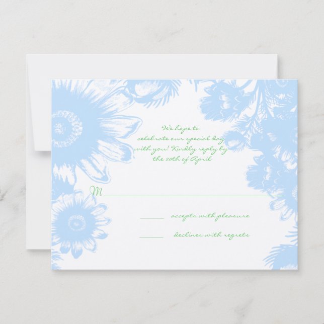 Mariage bohème élégant floral Bleu pastel RSVP (Devant)