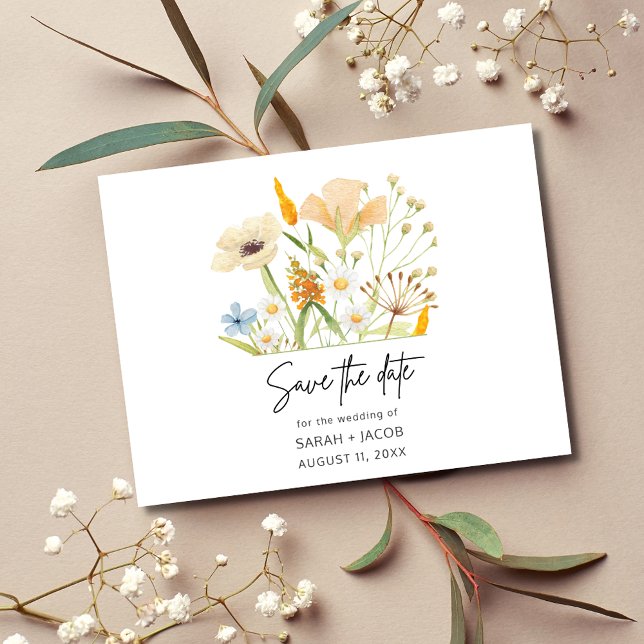 Mariage Bohème Fleurs Sauvages Budget Carte de sau (Boho Wildflowers Budget Wedding Save the Date)