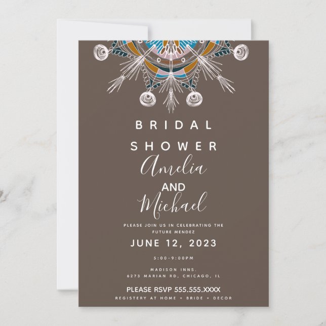 Mariage Bohème Moderne Mandala Brun Invitation de  (Devant)