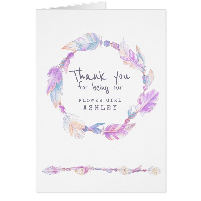 Mariage boho fille fleur violet plumes merci (Devant)
