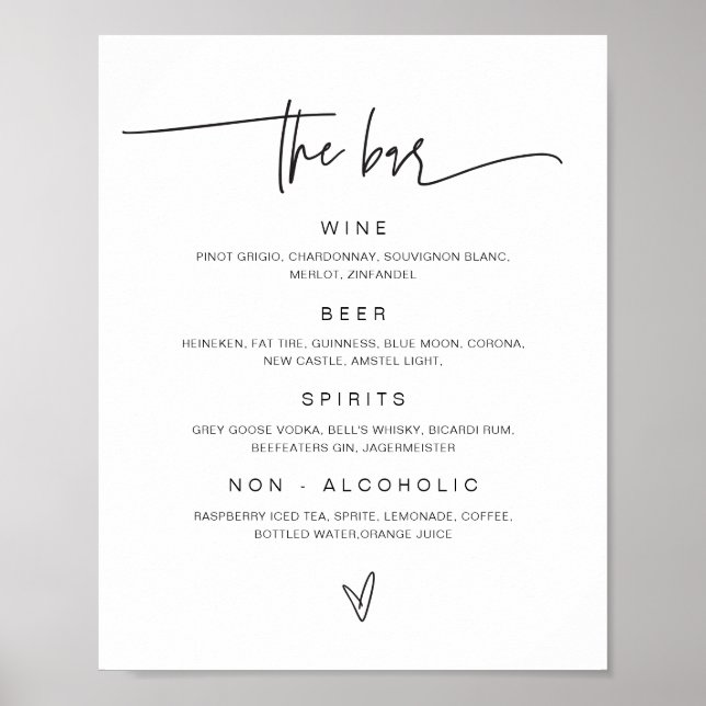 Mariage Boire Menu Bar Signer Poster de réception (Devant)