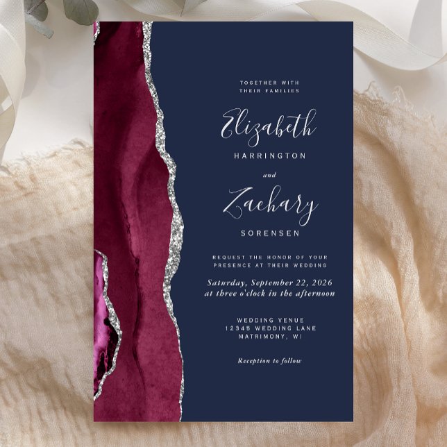 Mariage Bordeaux Agate Argent Bleu Marine (Créateur téléchargé)