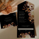Mariage Botanique D'Automne Tout En Une Invitation<br><div class="desc">Mariage botanique d'automne tout en une invitation. Cette élégante faire-part de mariage tout-en-un présente des feuilles d'aquarelle peints à la main, orange brûlé et terre cuite, des dahlias crème et beige, et de beaux roses de couleur rouille sur un arrière - plan noir. RSVP est inclus avec cet invitation élégant....</div>