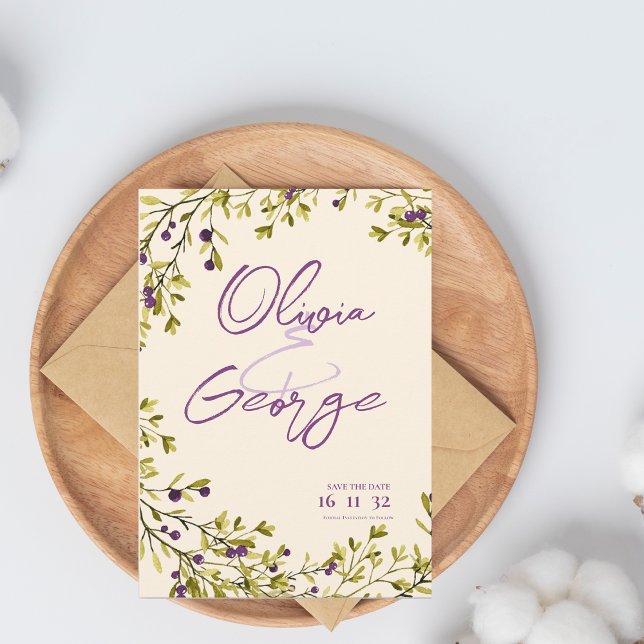 Mariage botanique de baies violettes Enregistrer l (Purple Berry Botanical Wedding Save the Date)