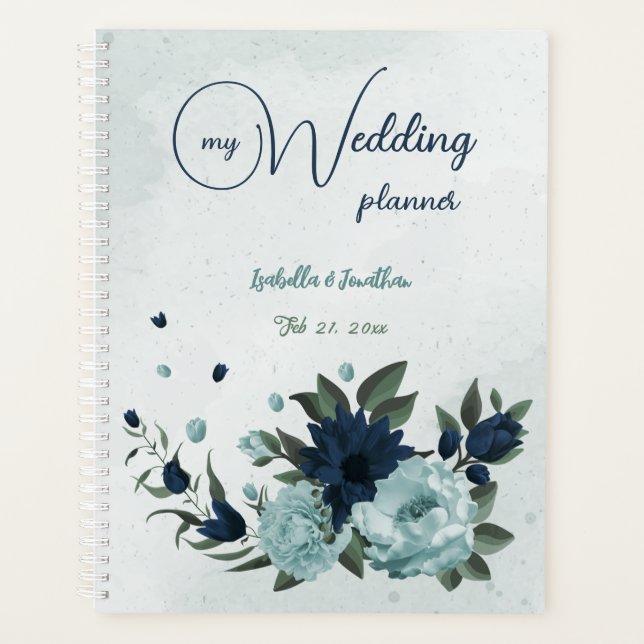 Mariage botanique fleurs bleu poussiéreux marine (Devant)
