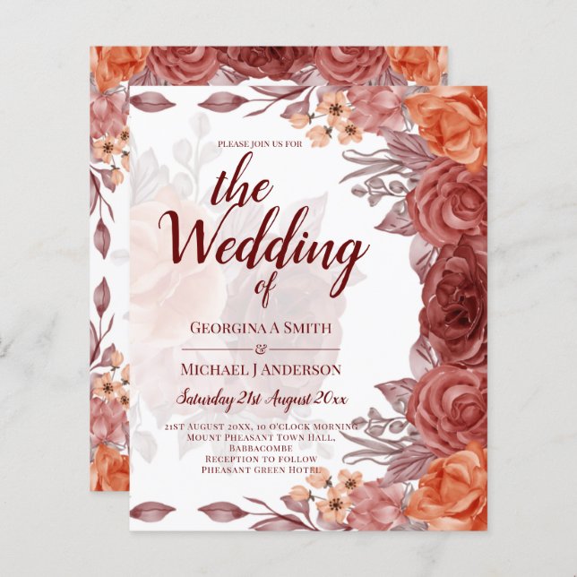 Mariage botanique floral de la chute d'orange brûl (Devant / Derrière)