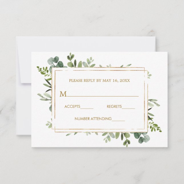 Mariage Botanique Gold Greenery RSVP (Devant)