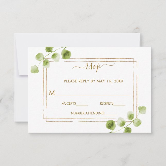 Mariage Botanique Gold Greenery RSVP (Devant)