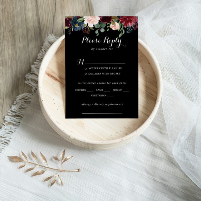 Mariage botanique noir rustique Menu Choix RSVP (Créateur téléchargé)