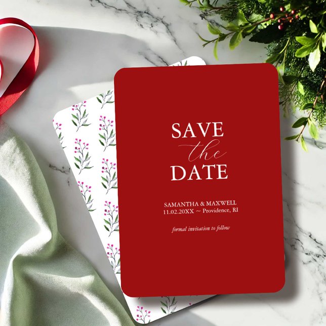 Mariage botanique vacances faire-part de réservati (holiday wedding save the date invitations watercolor botanical pattern art by Victoria Griglaiuns)