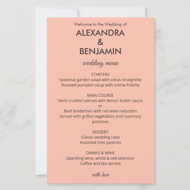 Mariage Botanique Vintage | Menu Élégant Abricot (Devant)