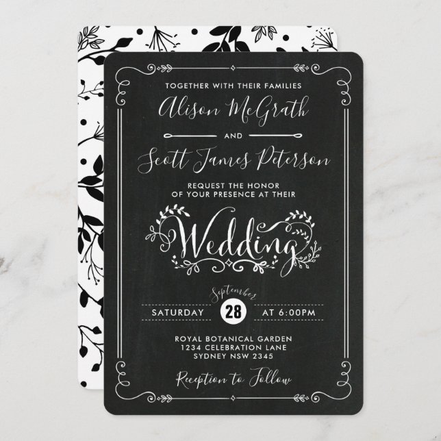 Mariage botanique Vintage moderne Invitation rétro (Devant / Derrière)