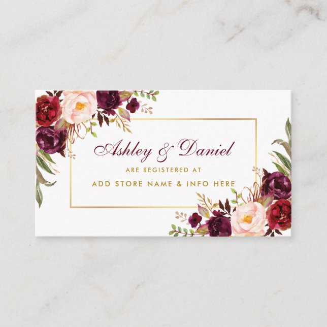 Mariage Bourgogne Floral Registre Insertion Carte  (Devant)