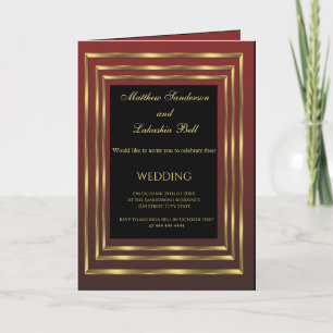 Mariage Bourgogne Noir Or avec carte pliée de menu