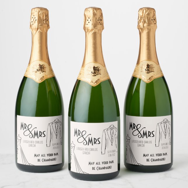 mariage bouteille de champagne étiquette M. et Mme (Bouteilles)