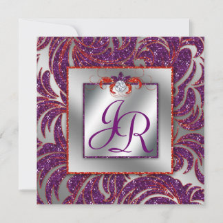 Mariage branché Invitation Feuilles Florales Purpl