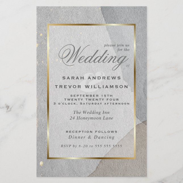 Mariage Budget Abstrait Pewter Wabi Sabi Invitati (Devant)