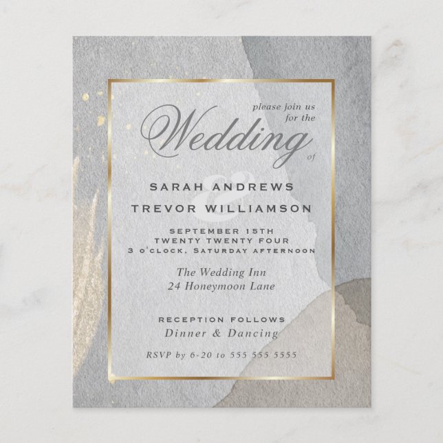 Mariage Budget Abstrait Pewter Wabi Sabi Invitati (Devant)