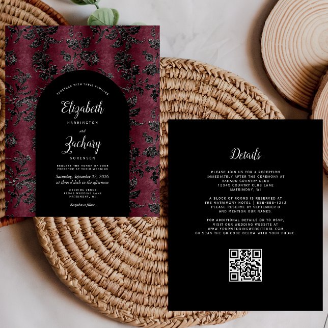 Mariage Budget Arch Burgundy Noir Code QR (Créateur téléchargé)