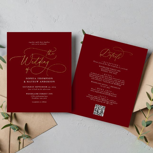 MARIAGE Budget Bourgogne Or Code QR Tout en un (Créateur téléchargé)