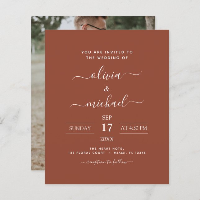 Mariage Budget Burnt Orange Photo Terracotta (Devant / Derrière)