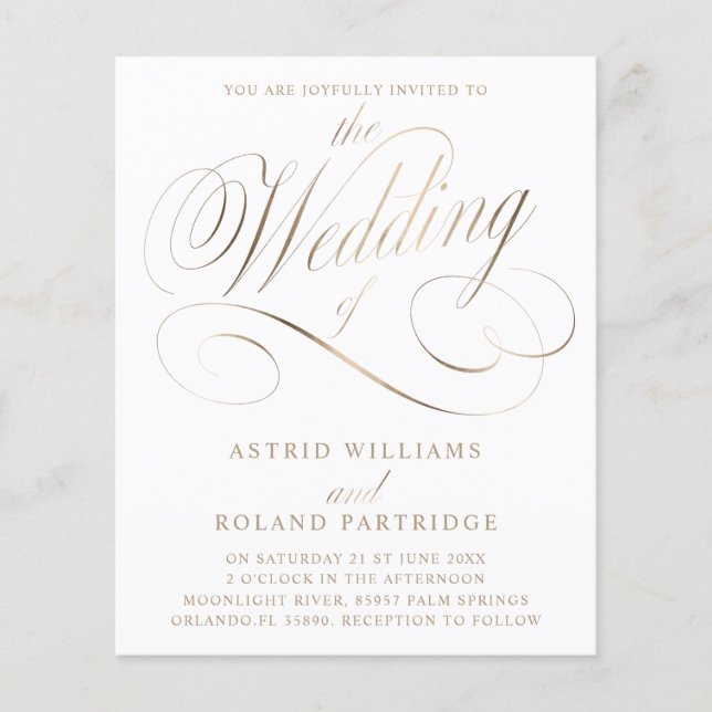 Mariage Budget Classique Script Blanc & Or  (Devant)