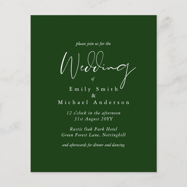 MARIAGE BUDGET Couleurs Vert Sage Olive Invitation (Devant)