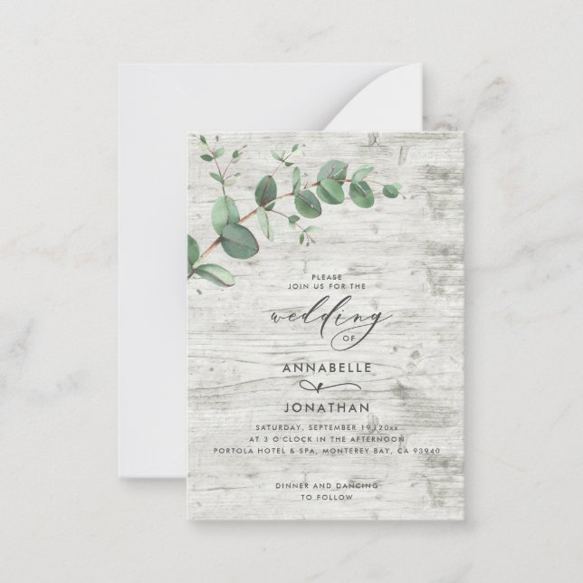 mariage budget Eucalyptus bois blanc Invitation (Devant)