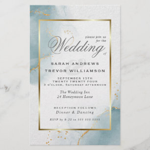 Mariage Budget Gold Dusty Blue Invitation