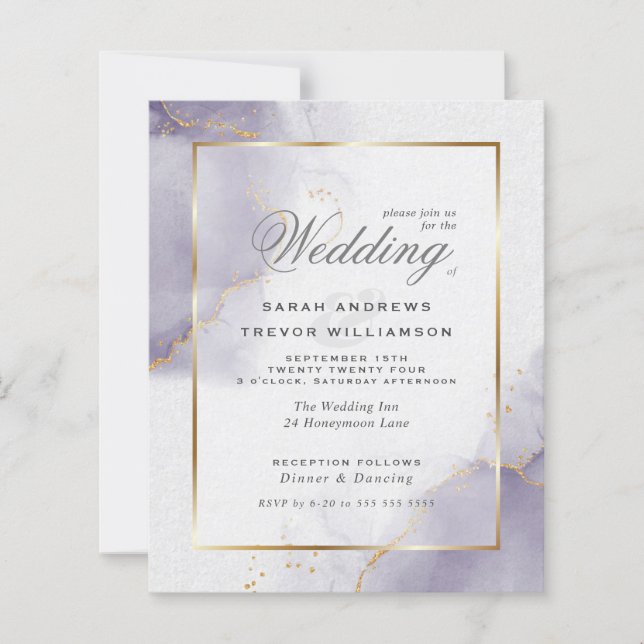 Mariage Budget Gold Dusty Plum Purple Invitation (Devant)