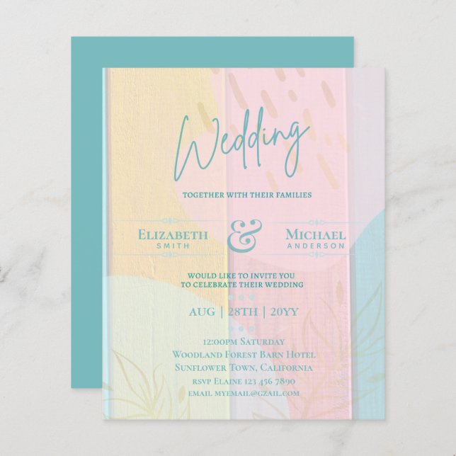 Mariage BUDGET Inviter Turquoise Rose Gold Abstrai (Devant / Derrière)
