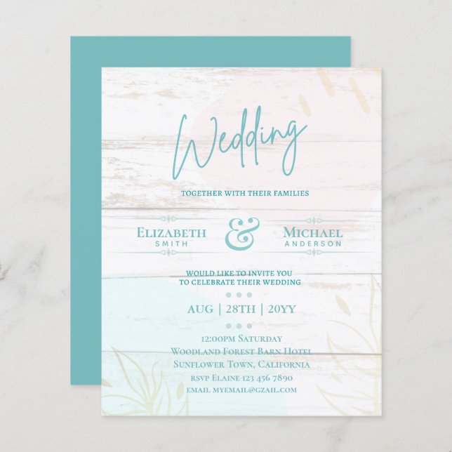 Mariage BUDGET Inviter Turquoise Rose Gold Abstrai (Devant / Derrière)