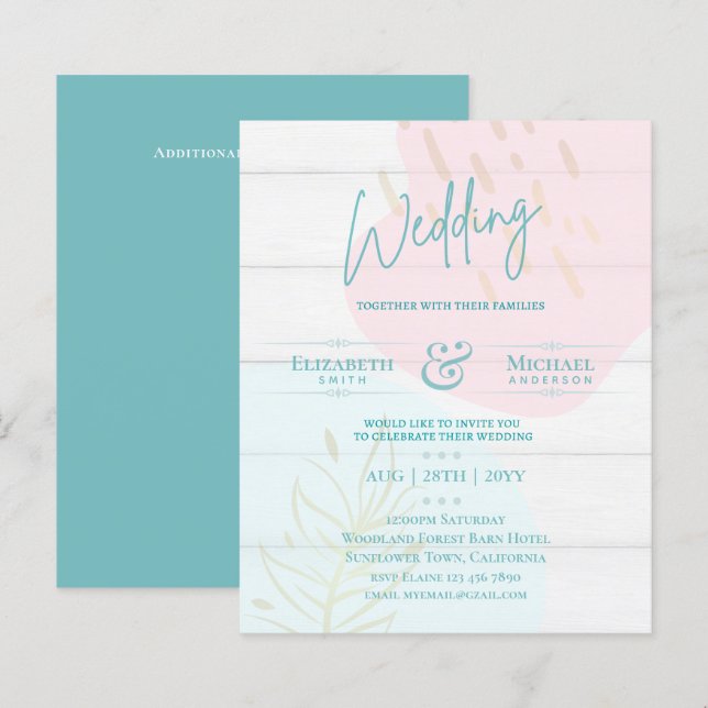 Mariage BUDGET Inviter Turquoise Rose Gold Abstrai (Devant / Derrière)