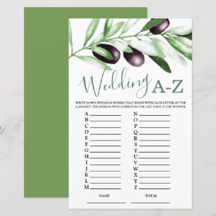 Mariage Budget Jeu de Fête des mariées Olive A-Z