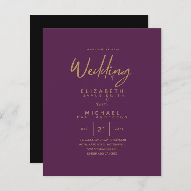 Mariage budget Plum Gold moderne invite (Devant / Derrière)