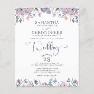 Mariage Budget Purple Aquarelle Florale Invitation