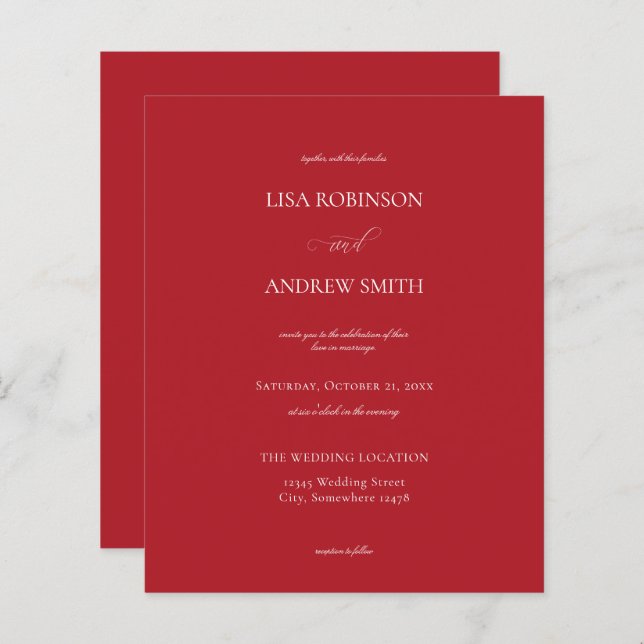 Mariage Budget Red Calligraphy (Devant / Derrière)