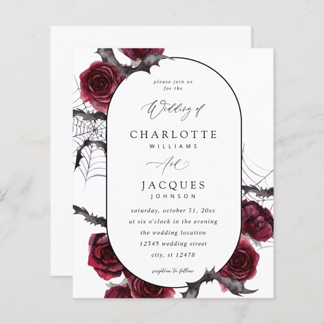 Mariage Budget Red Rose Halloween chauves-souris - (Devant / Derrière)